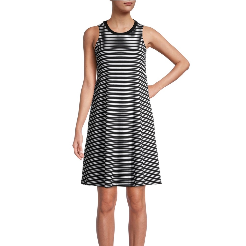 Loose fit, black and white striped tank dress